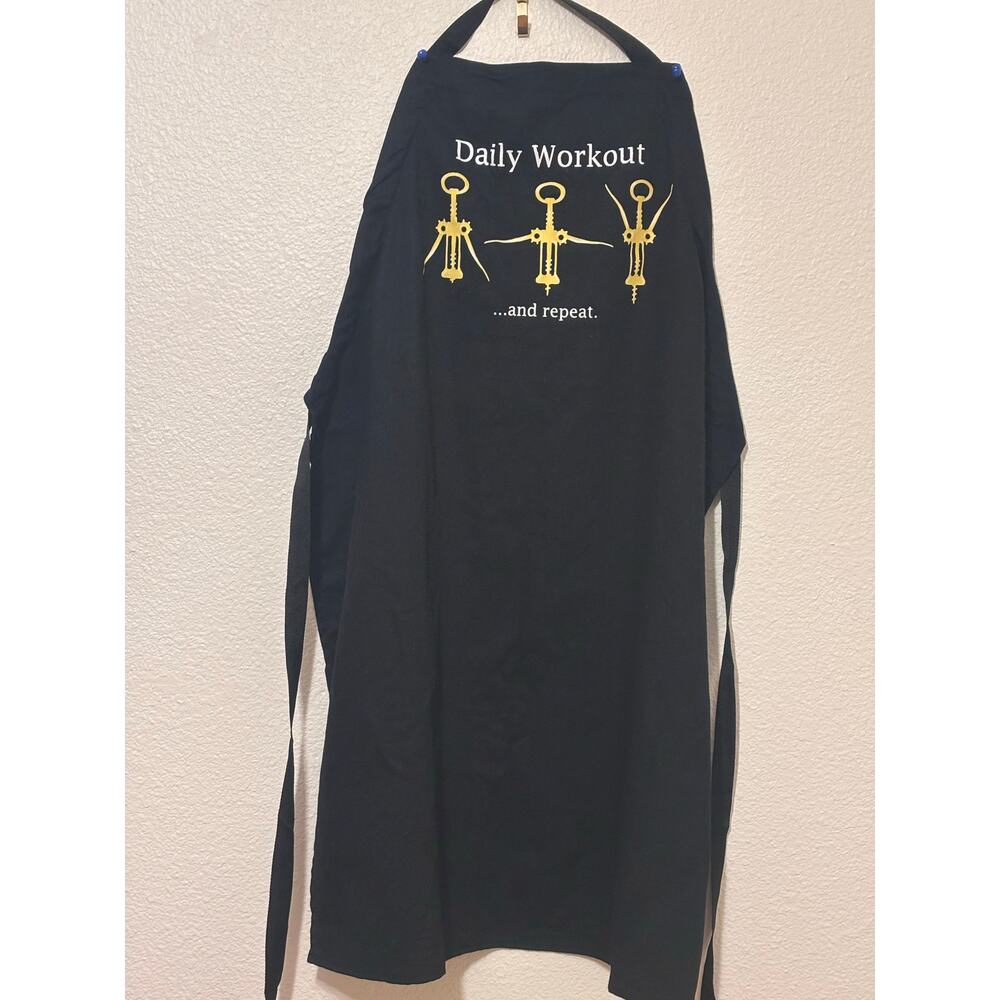 Wine Drinkers Ritz Daily Workout Black Bib Apron w/ Gold print 31 inch Cotton